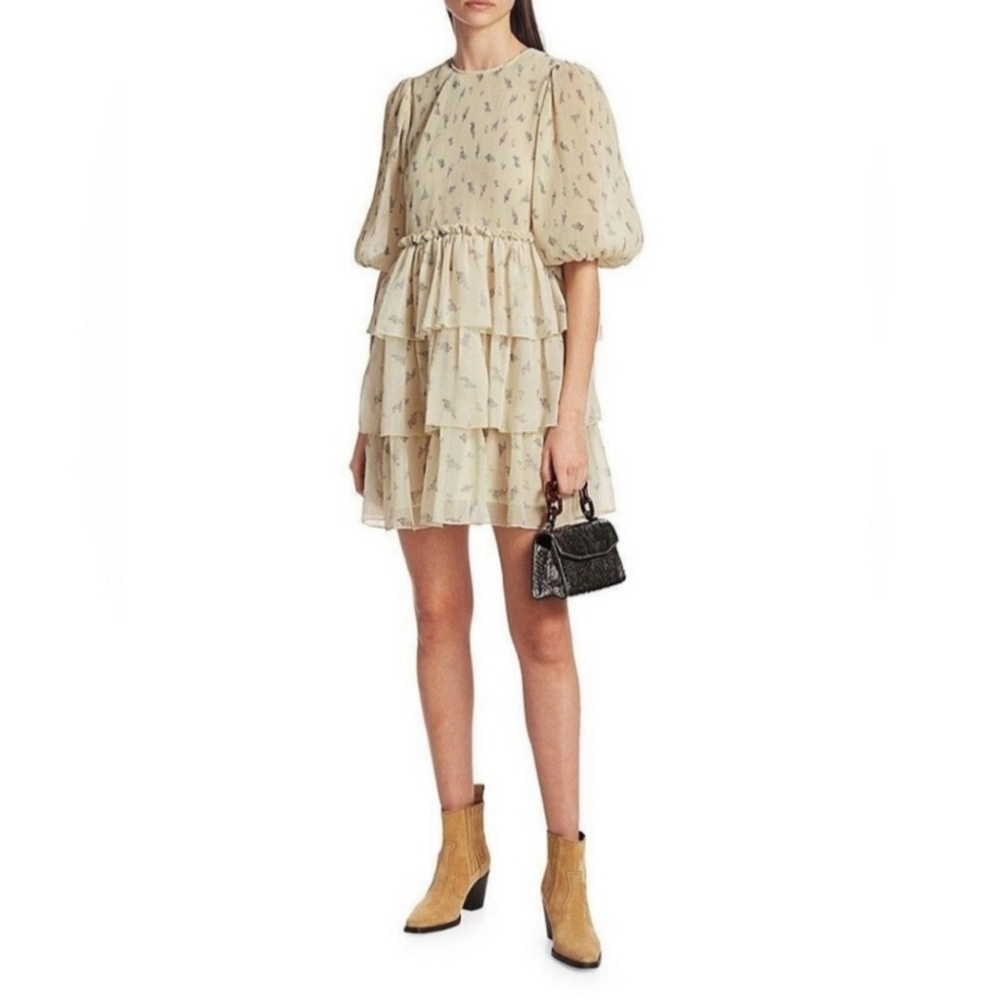 Ganni Tiered Ruffle Tiered Mini Dress Size 38